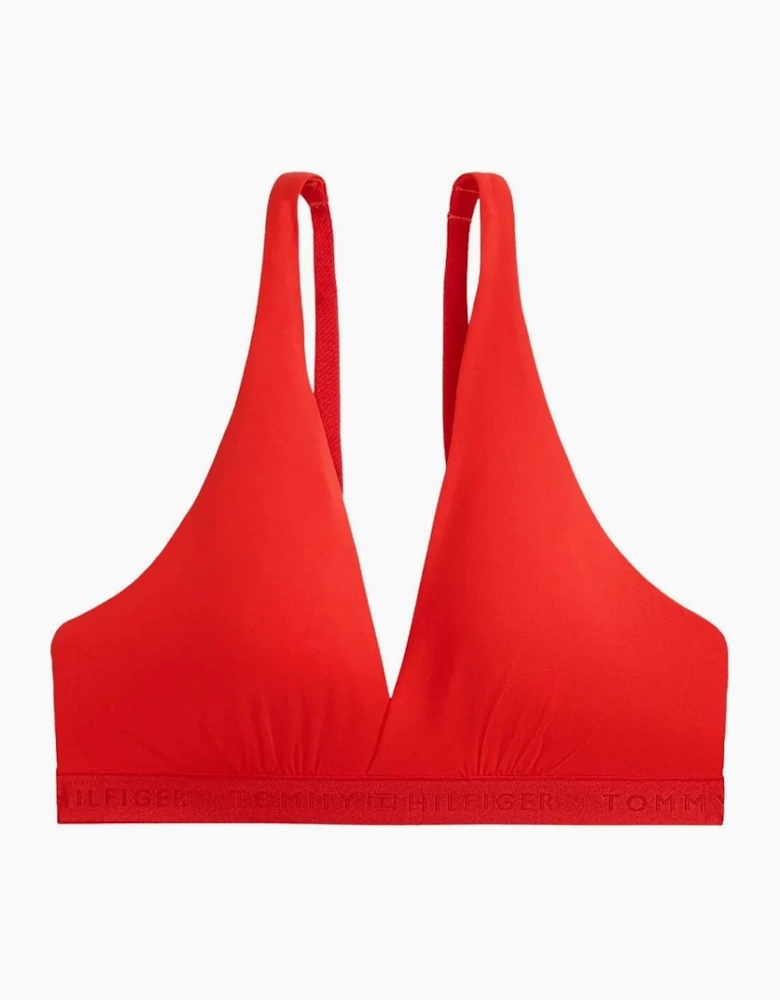 Repeat Logo Removable Padding Plunge Triangle Bra, Fireworks Red