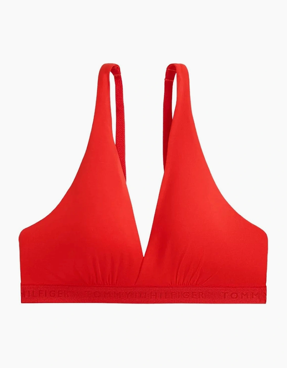 Repeat Logo Removable Padding Plunge Triangle Bra, Fireworks Red