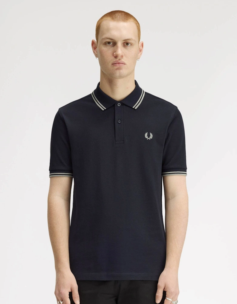 Mens Twin Tipped Signature Polo Shirt - Navy/Seagrass T73