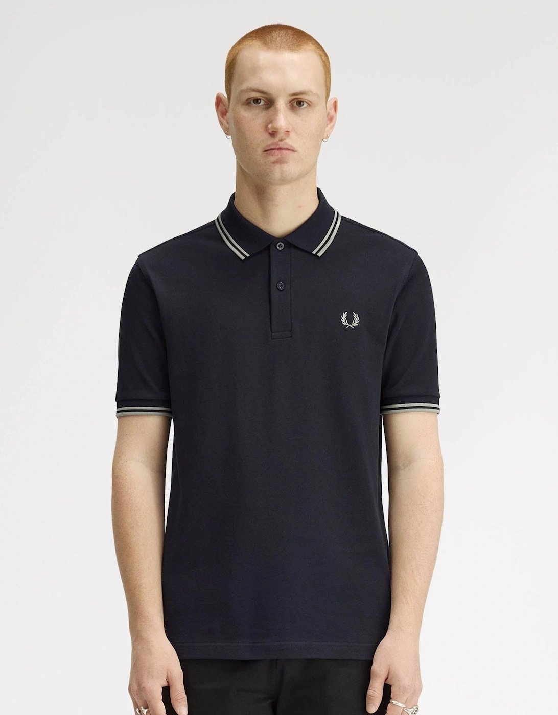 Fred Perry Men's Navy Seagrass Twin Tipped Signature Polo Shirt - Navy/Seagrass T73 - : 40 L