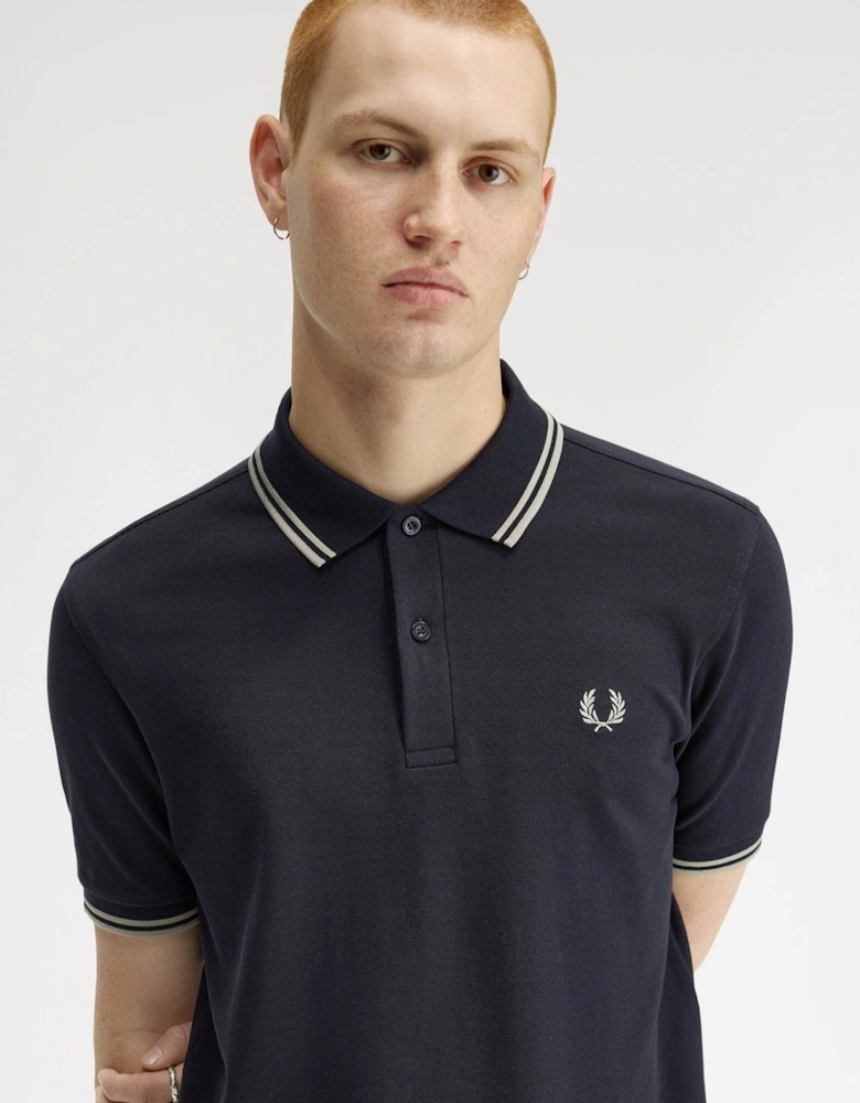 Mens Twin Tipped Signature Polo Shirt - Navy/Seagrass T73