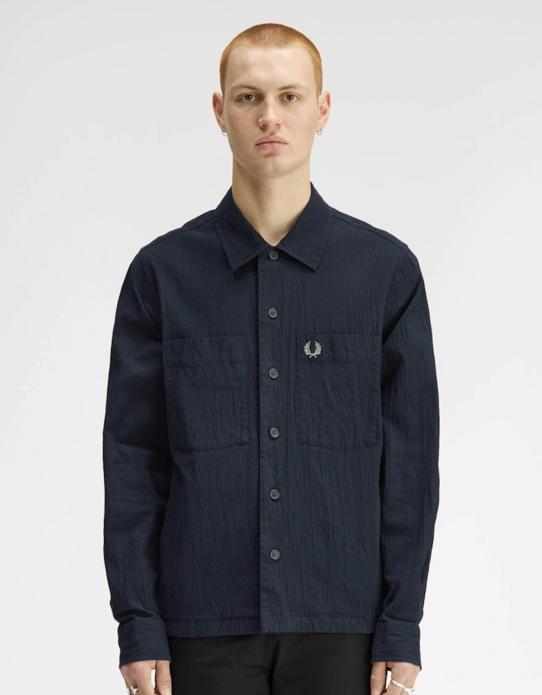 Mens Seersucker Overshirt - Navy 608