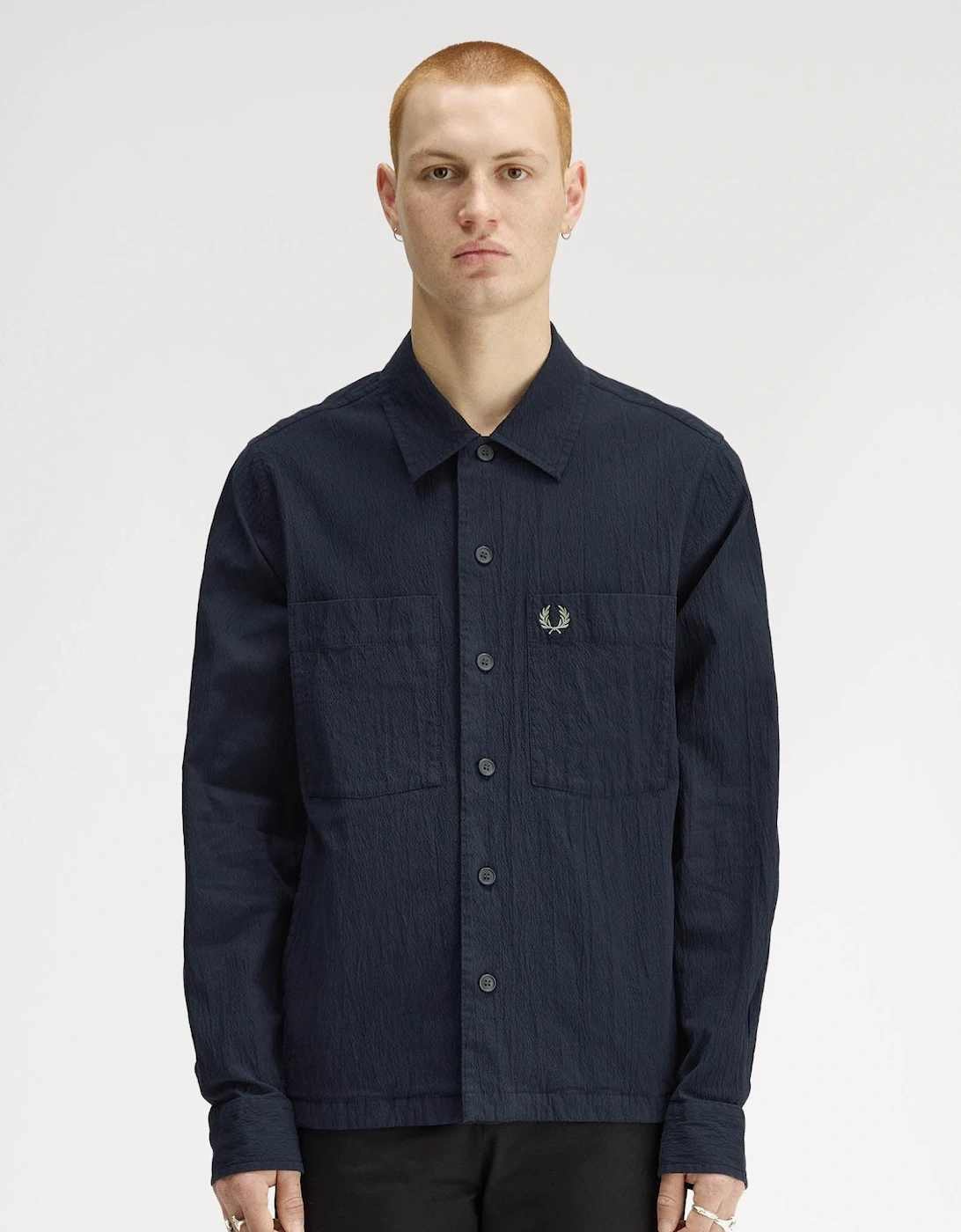 Fred Perry Men's Navy Seersucker Overshirt - 608  Xl