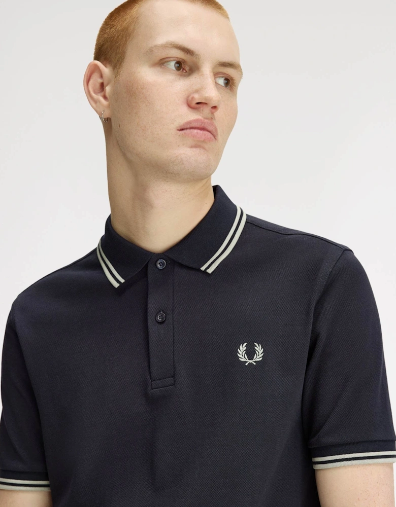 Mens Twin Tipped Signature Polo Shirt - Navy/Seagrass T73