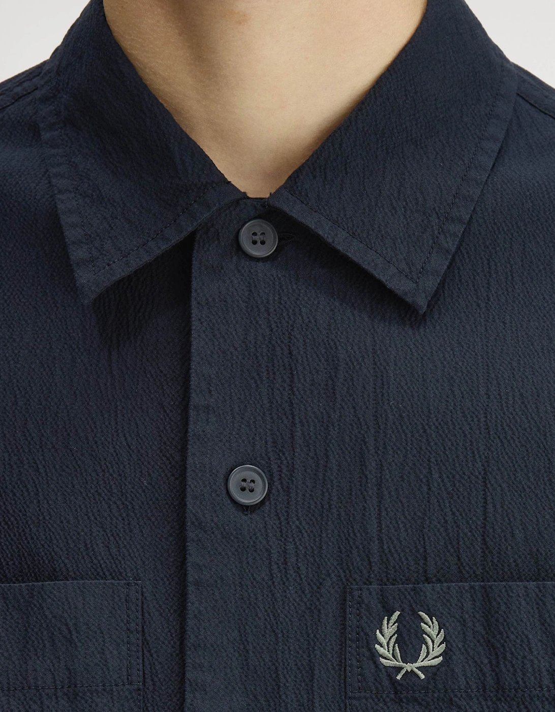 Mens Seersucker Overshirt - Navy 608