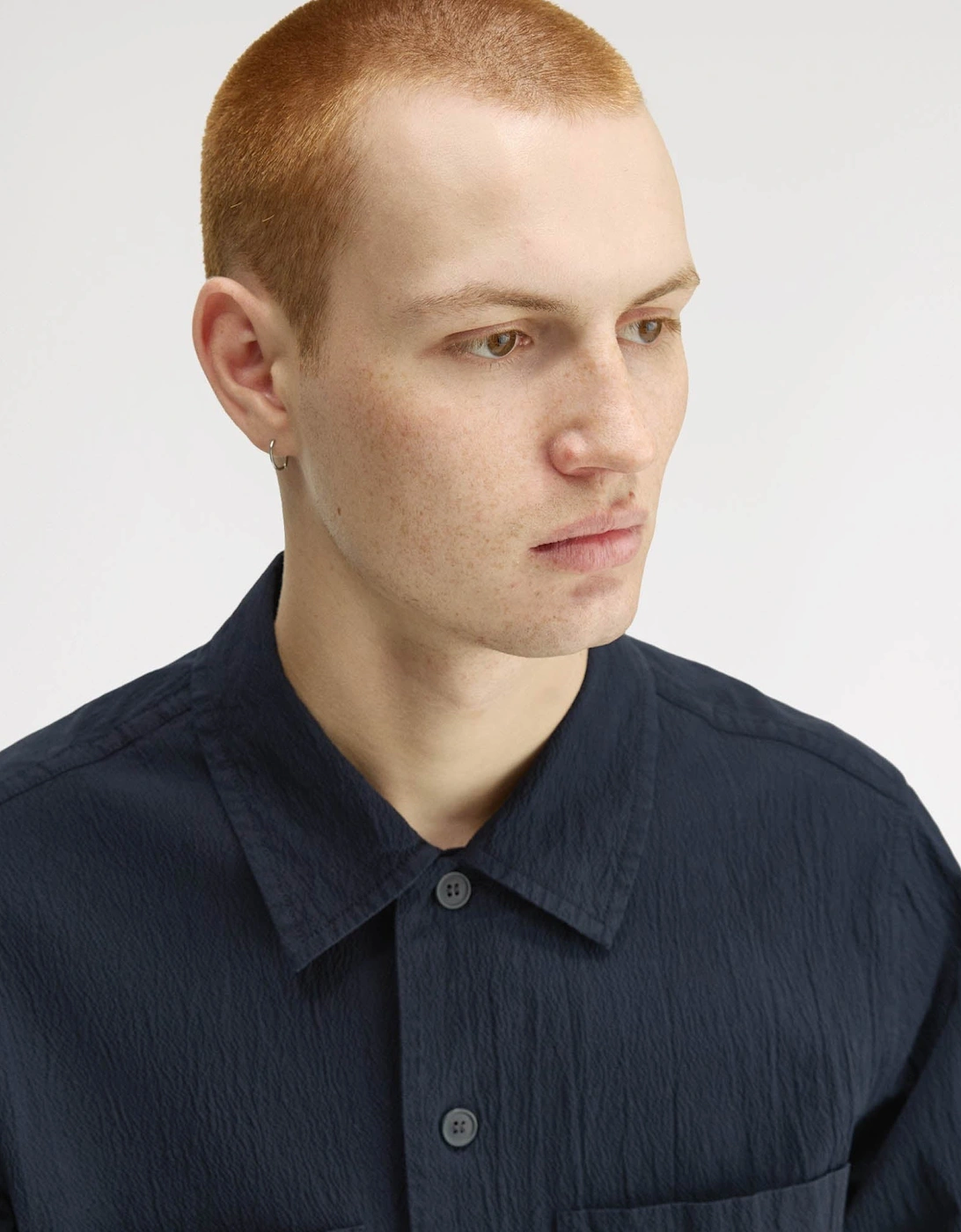 Mens Seersucker Overshirt - Navy 608