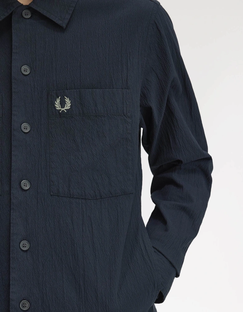 Mens Seersucker Overshirt - Navy 608