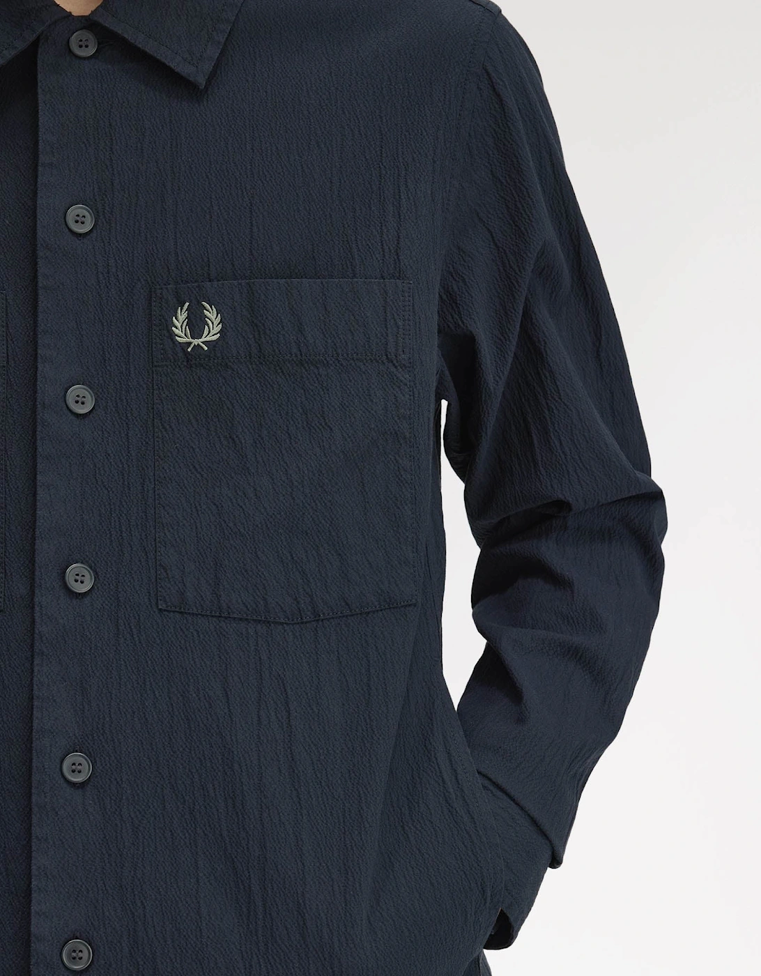 Mens Seersucker Overshirt - Navy 608