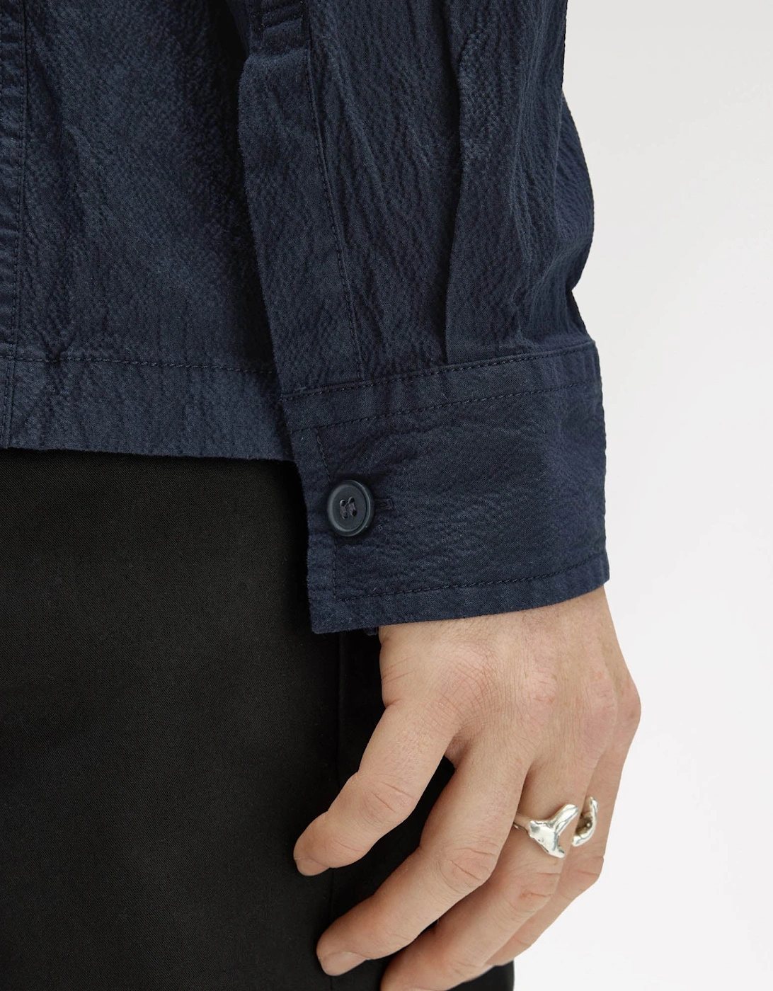 Mens Seersucker Overshirt - Navy 608