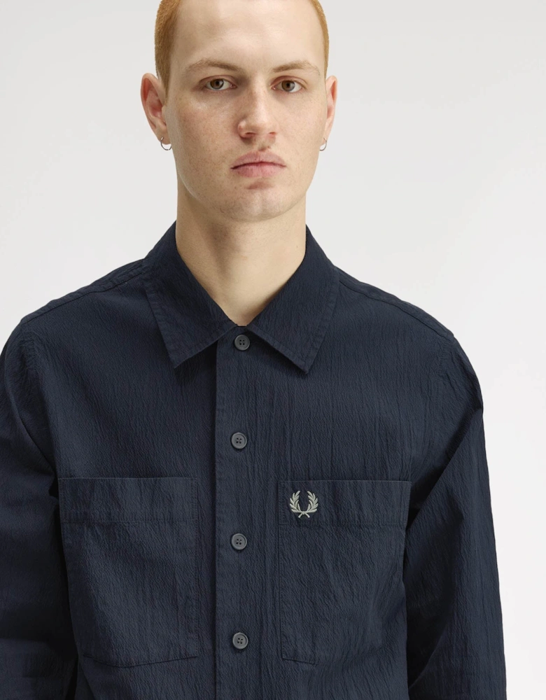 Mens Seersucker Overshirt - Navy 608
