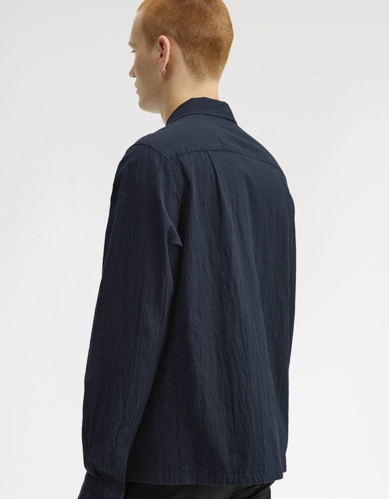 Mens Seersucker Overshirt - Navy 608