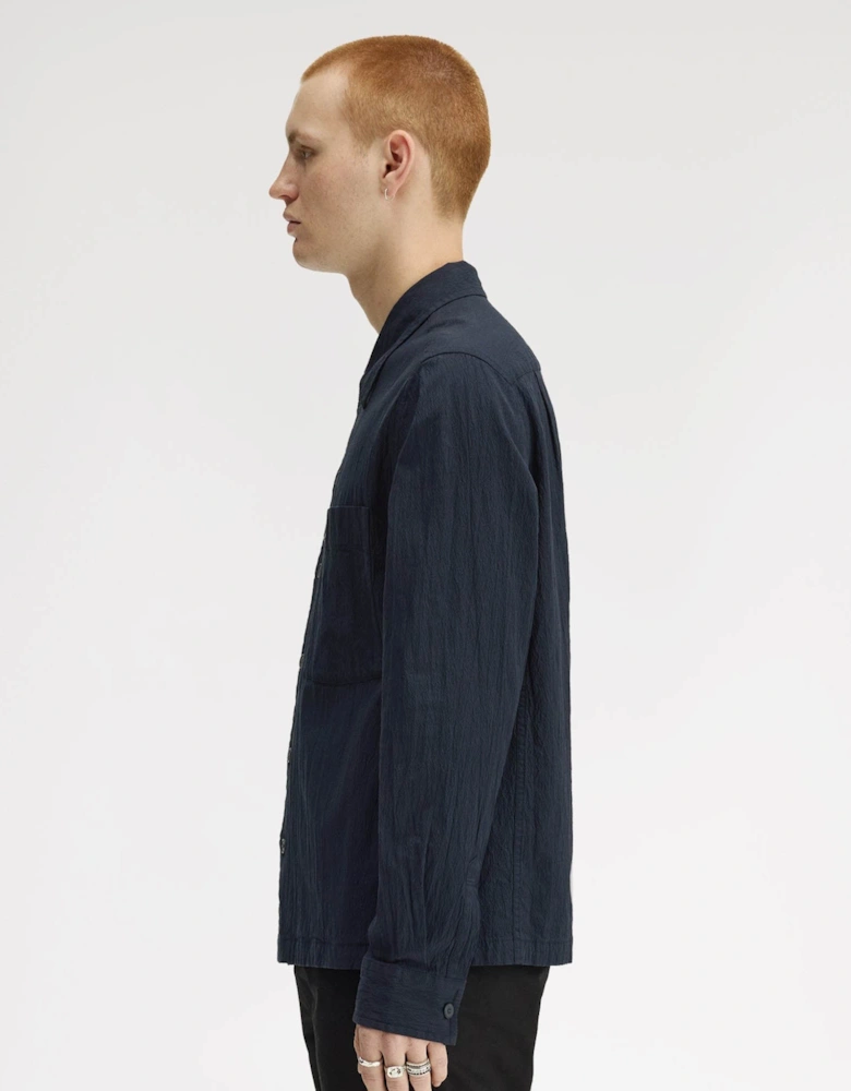 Mens Seersucker Overshirt - Navy 608