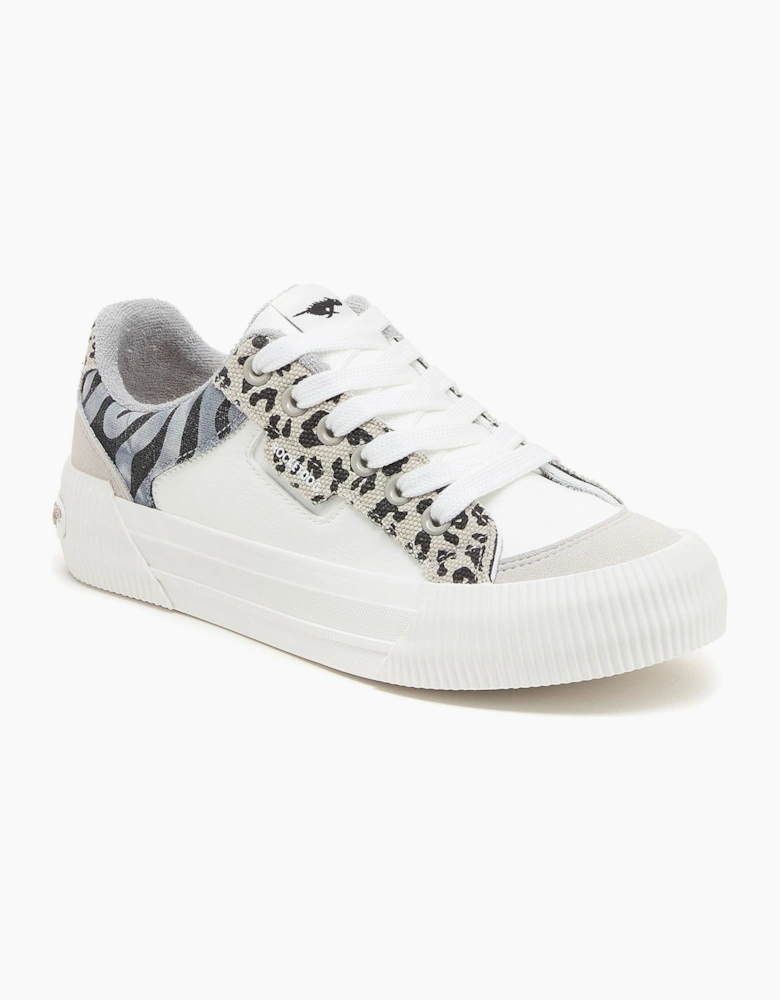 Cheery Blocked Animal Textile Women's Grey/White Trainers
