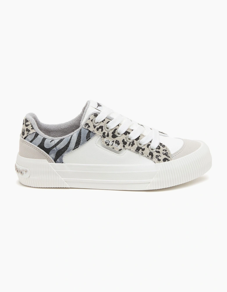 Cheery Blocked Animal Textile Women's Grey/White Trainers