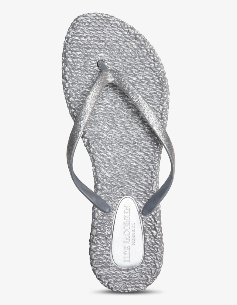 Cheerful Glitter Womens Flip Flops - Silver 710