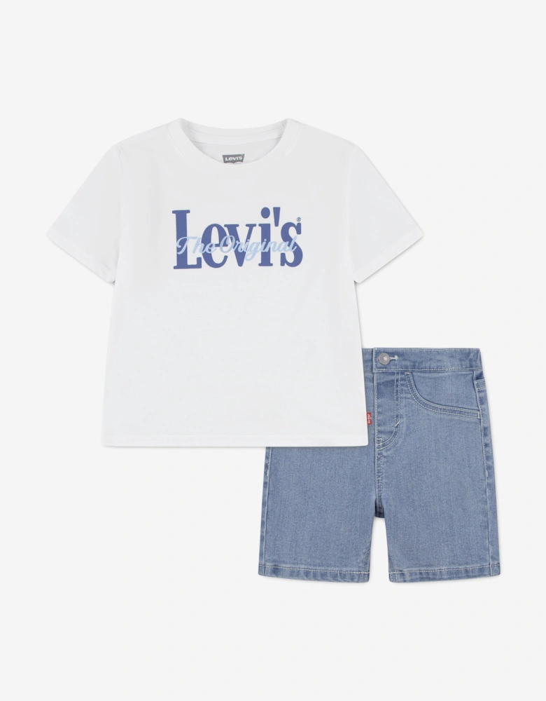 Baby Boys AOP Logo T-Shirt and Shorts Set in White