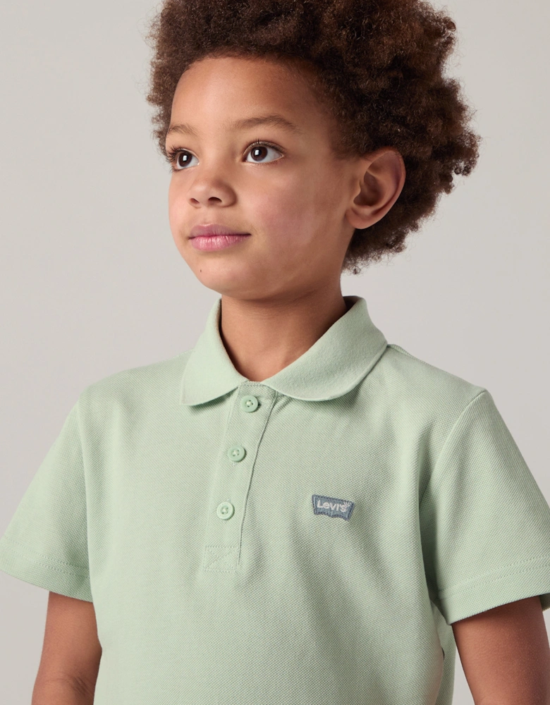 Boys Back Neck Tape Polo Shirt in Green