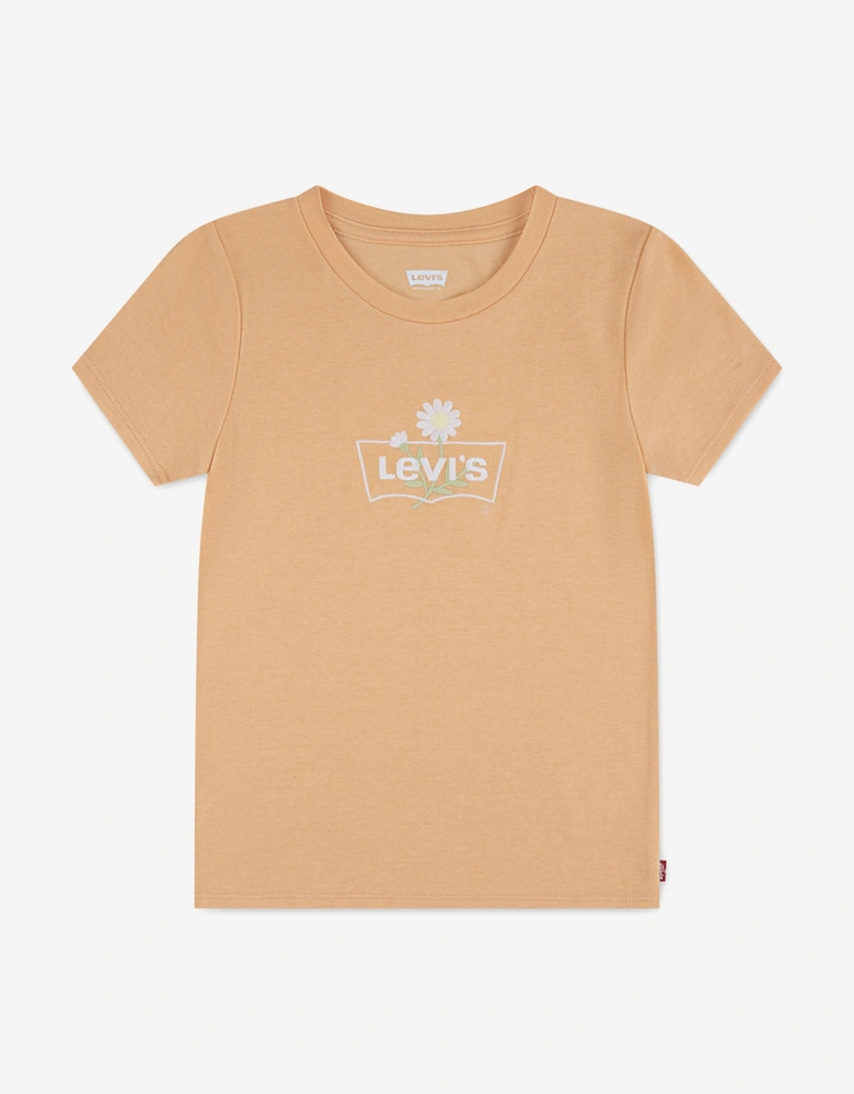 Girls Daisy Batwing T-Shirt in Orange