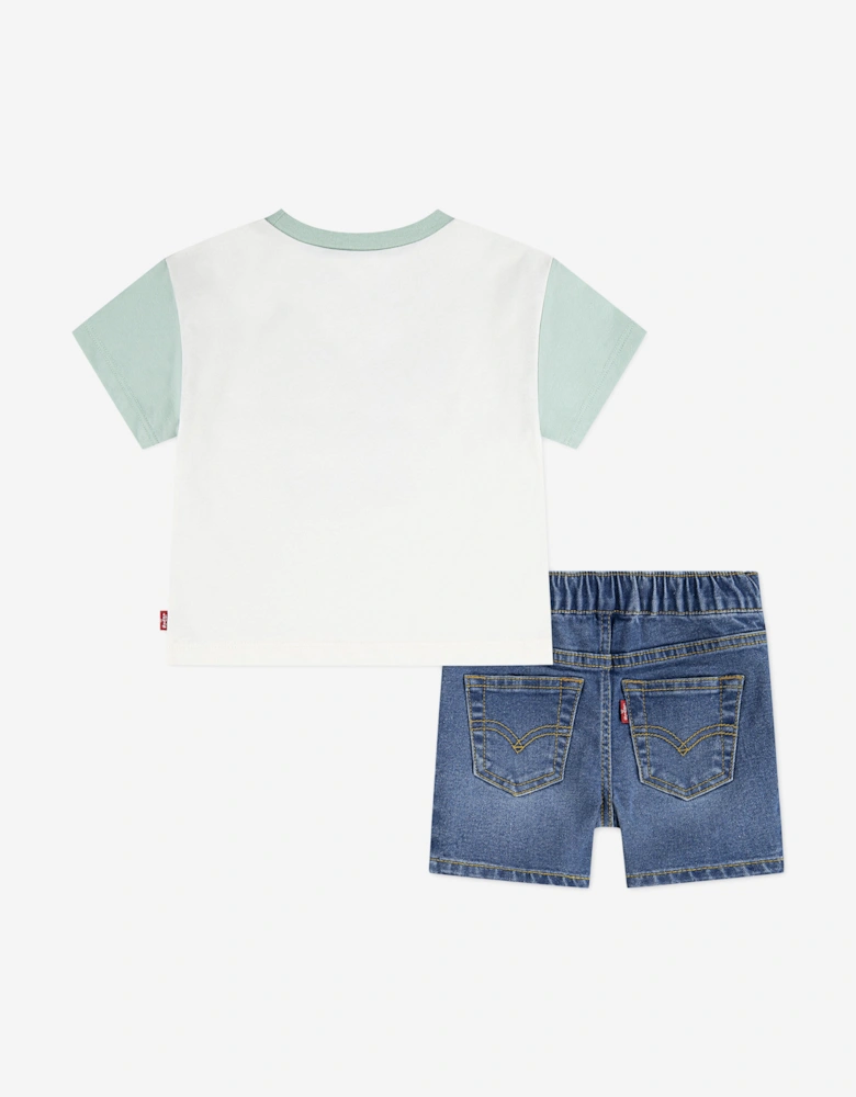 Baby Boys Palm Tree T-Shirt and Denim Shorts Set in Ivory