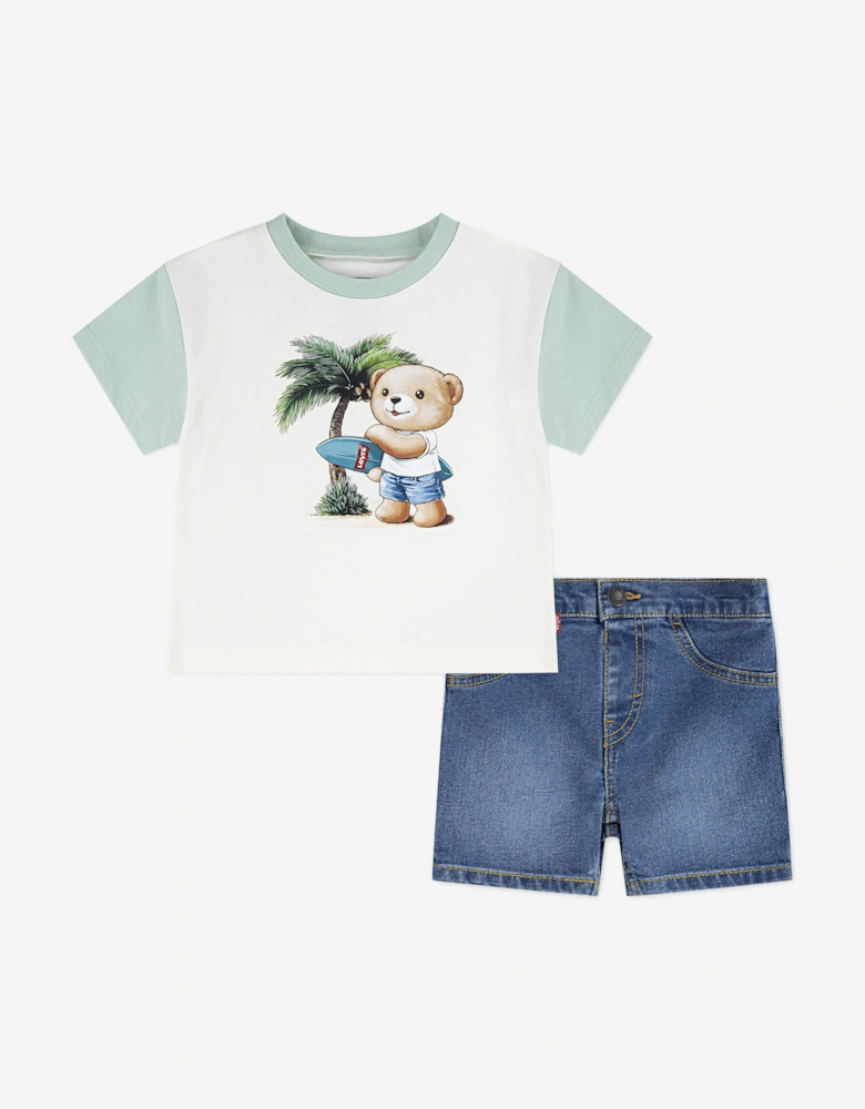 Baby Boys Palm Tree T-Shirt and Denim Shorts Set in Ivory