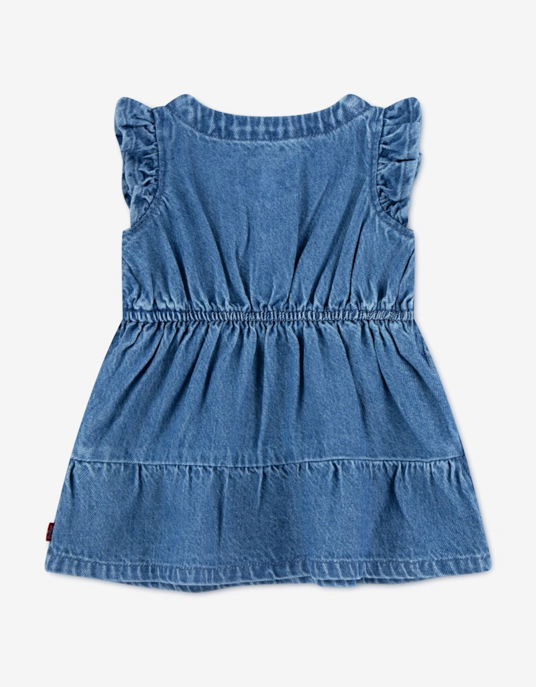 Baby Girls Flutter Sleeve Button Up Dress in Blue