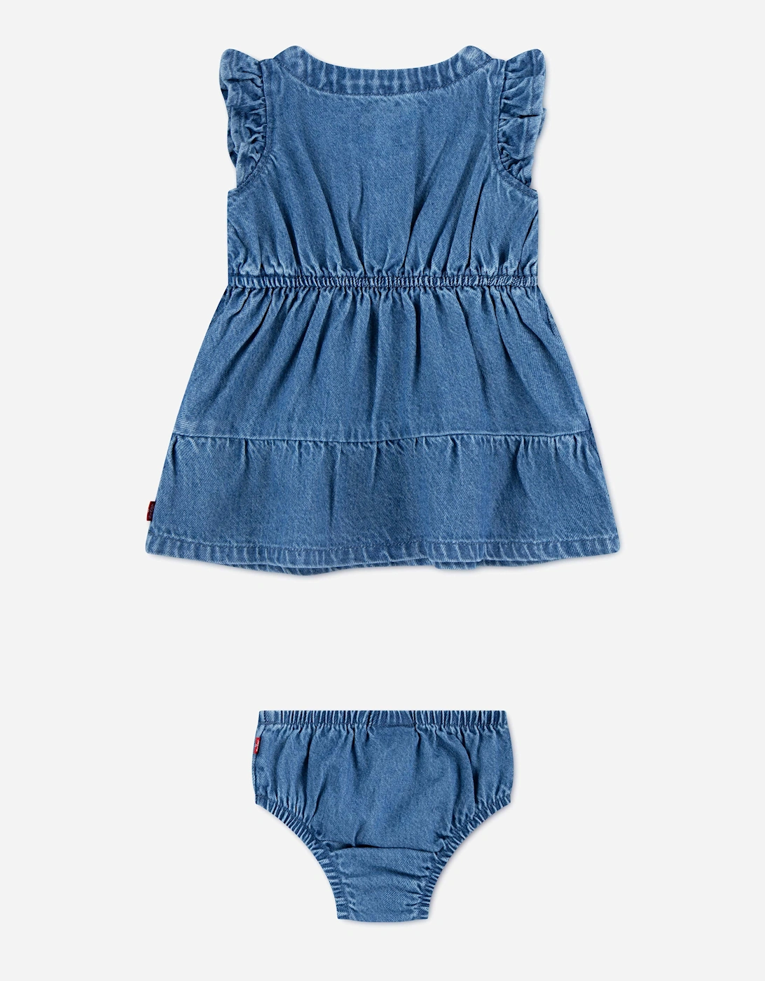 Baby Girls Flutter Sleeve Button Up Dress in Blue