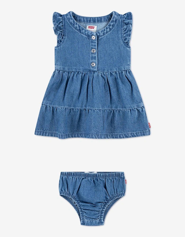 Baby Girls Flutter Sleeve Button Up Dress in Blue