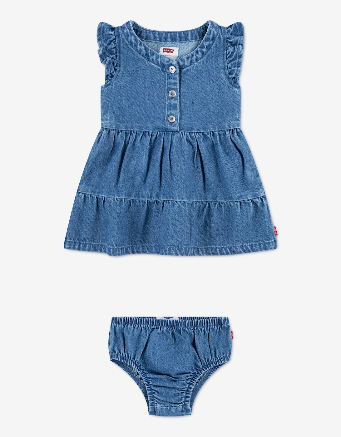 Baby Girls Flutter Sleeve Button Up Dress in Blue, 8 of 7