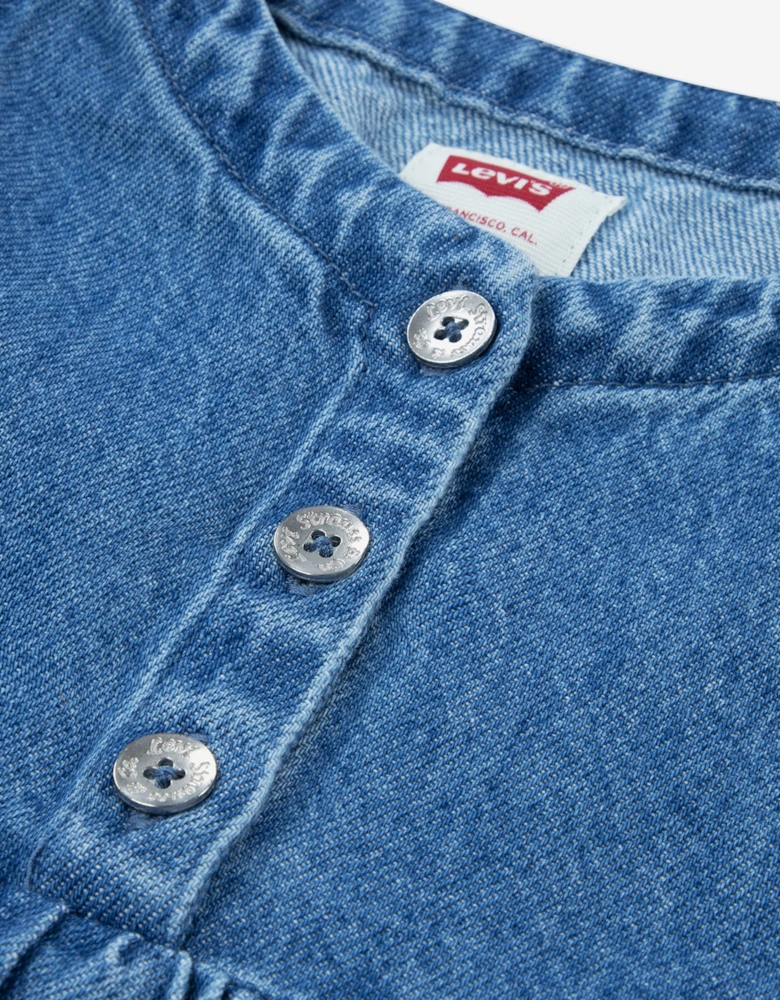 Baby Girls Flutter Sleeve Button Up Dress in Blue