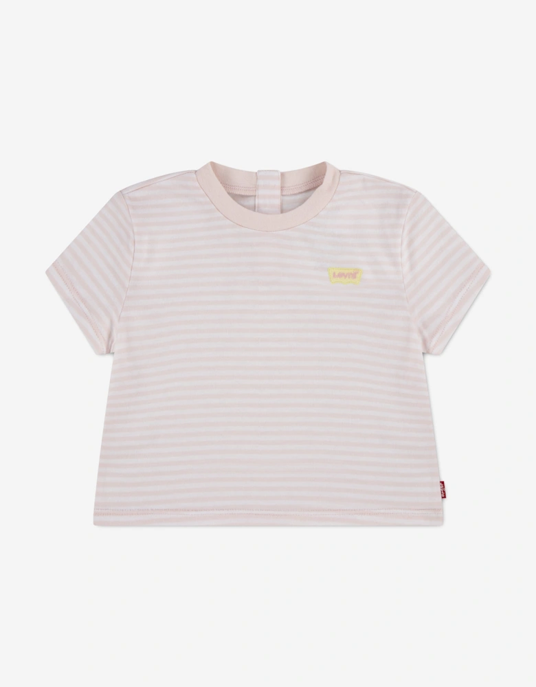 Baby Girls Striped Mini Batwing T-Shirt in Pink