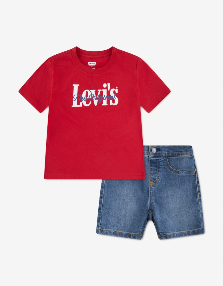 Baby Boys AOP Logo T-Shirt and Shorts Set in Red