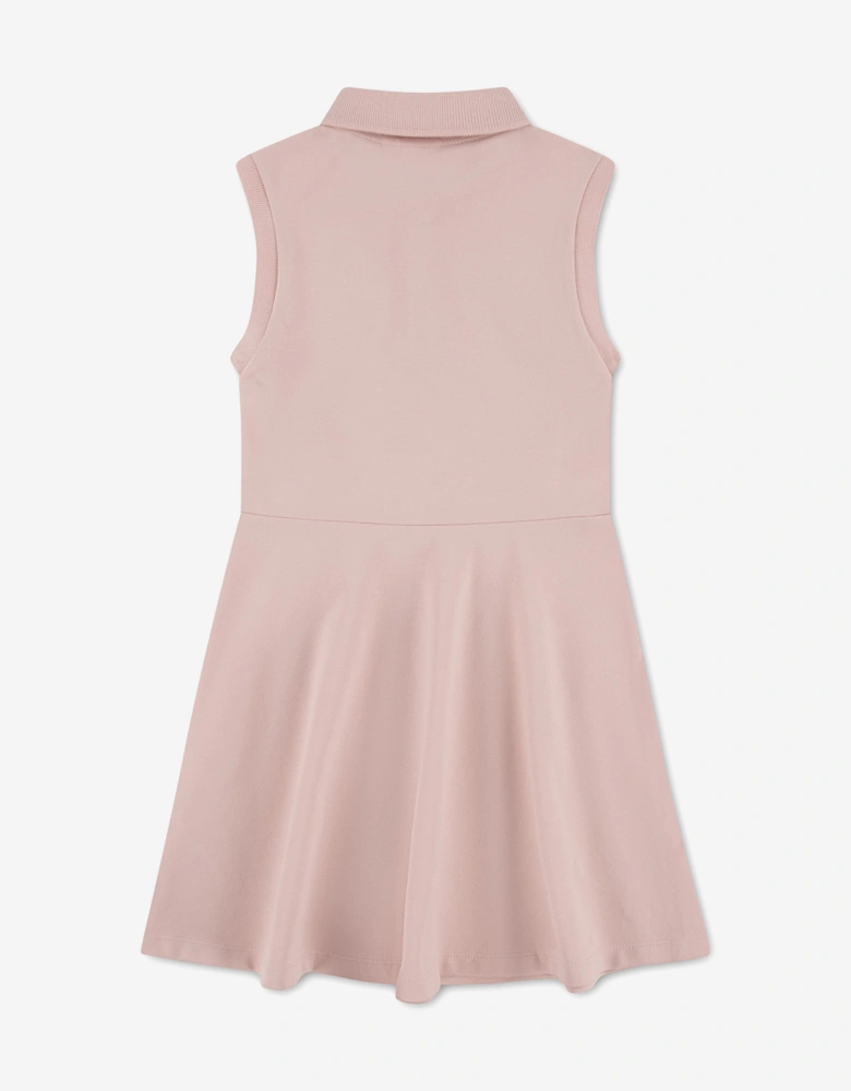 Girls Sleeveless Pique Polo Dress in Pink