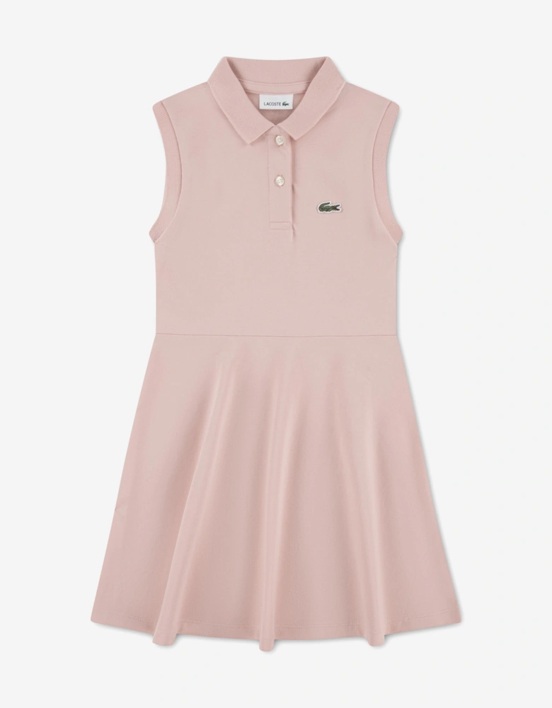 Girls Sleeveless Pique Polo Dress in Pink