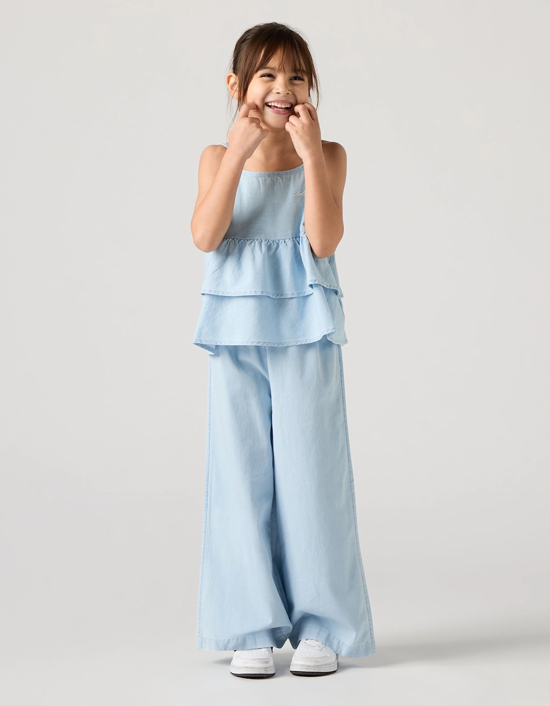 Girls Tiered Tank and Pant Set in Blue