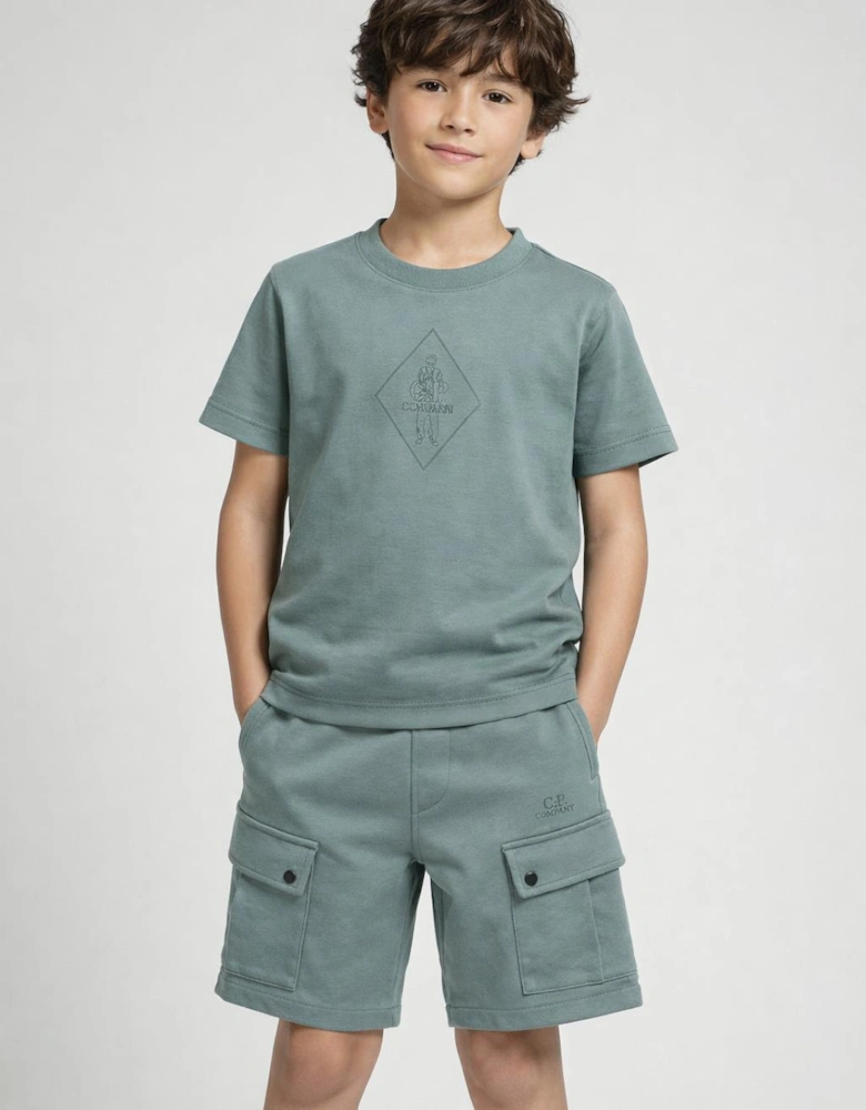 C.P.COMPANY BOYS SILVER BLUE T SHIRT/SHORTS SET CUG006