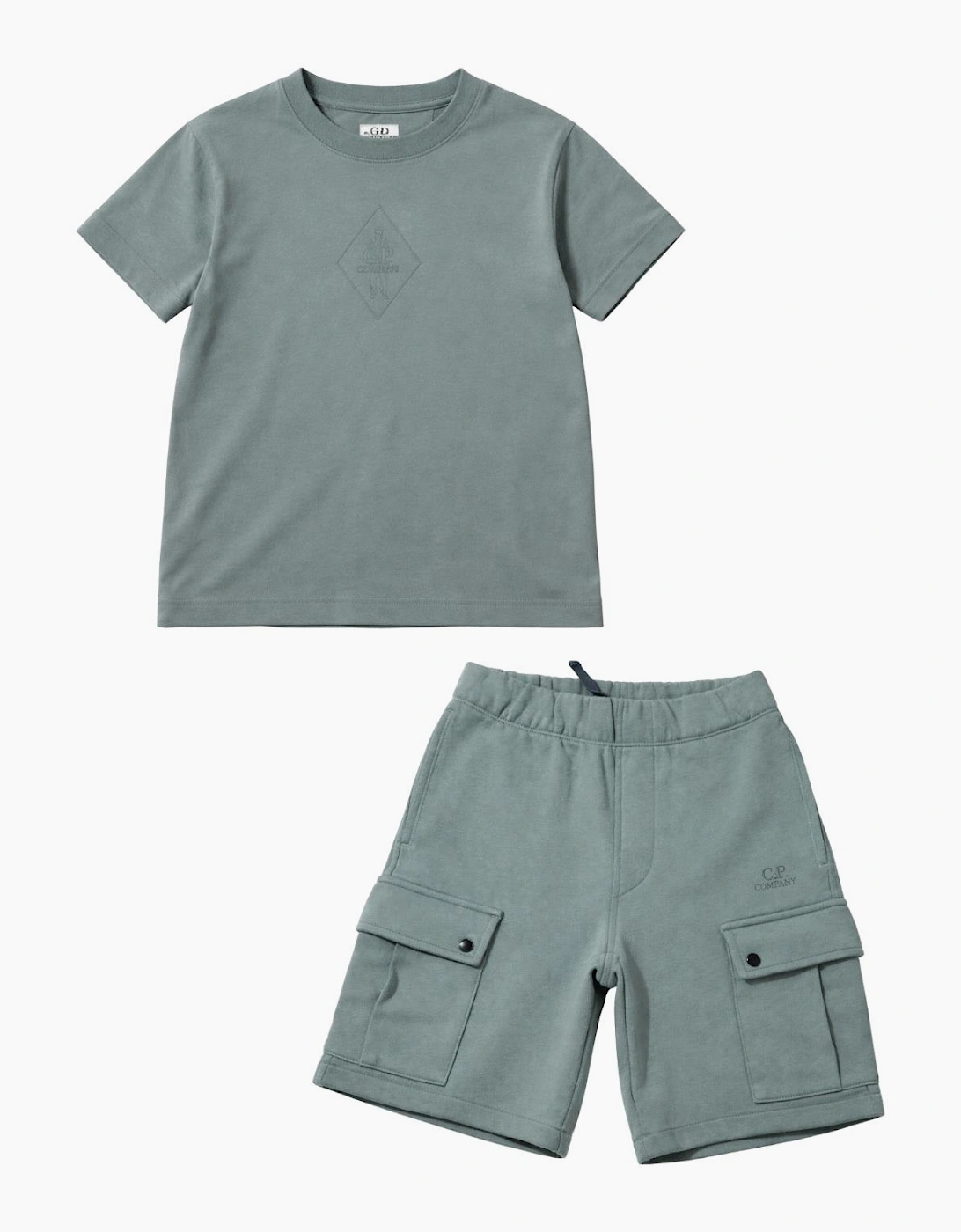 C.P.COMPANY BOYS SILVER BLUE T SHIRT/SHORTS SET CUG006