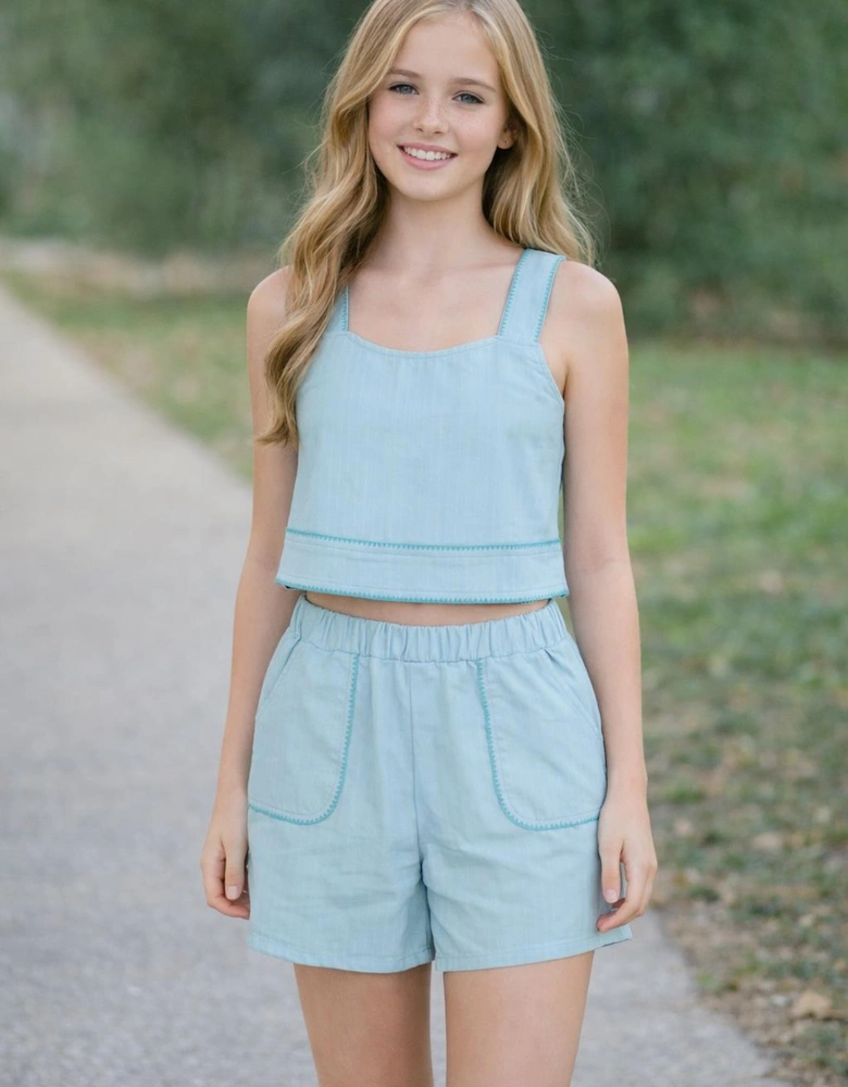 MAYORAL GIRL/TEEN AQUA SHELL SHORT SET 6.213