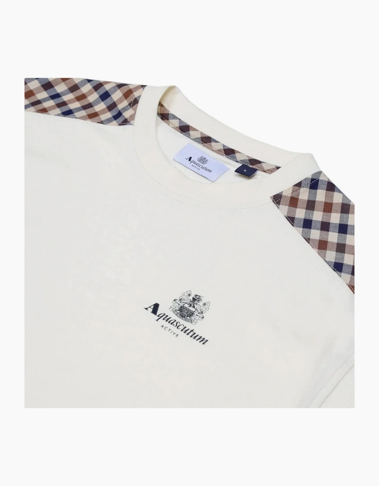 Active Club Check Details Shoulder T-Shirt - Old White