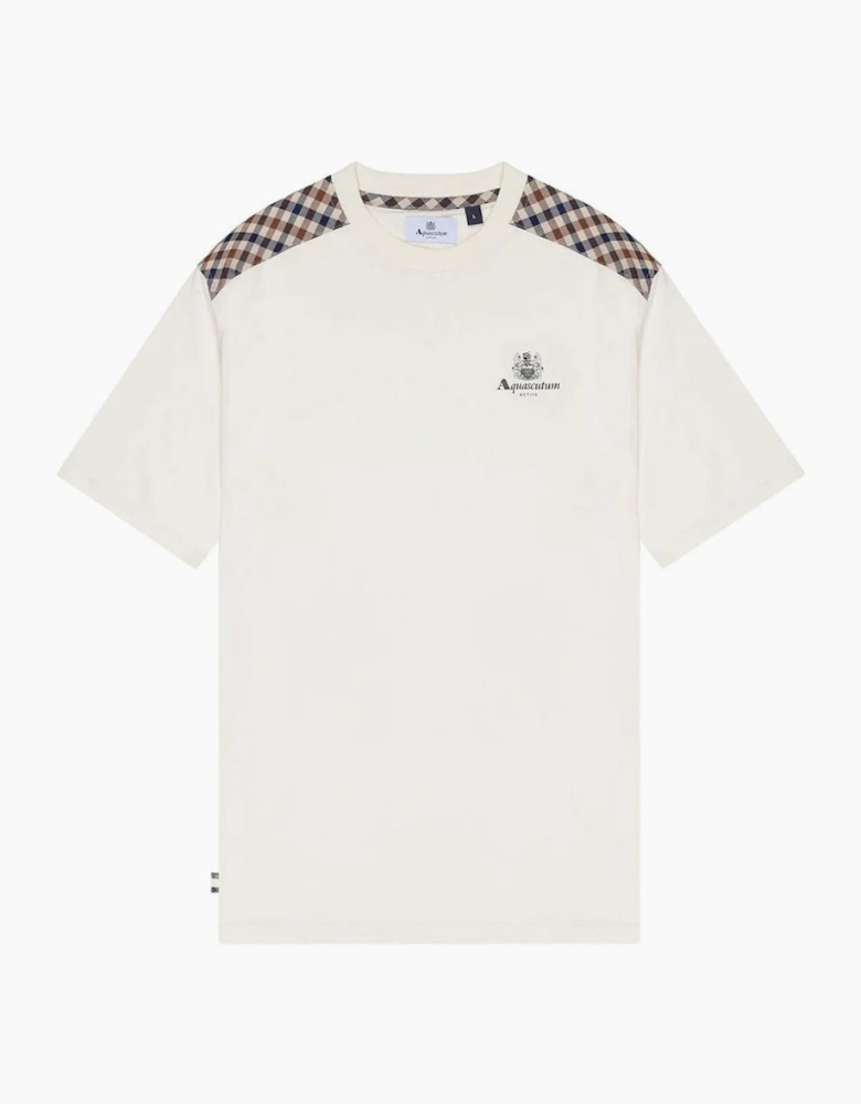 Active Club Check Details Shoulder T-Shirt - Old White