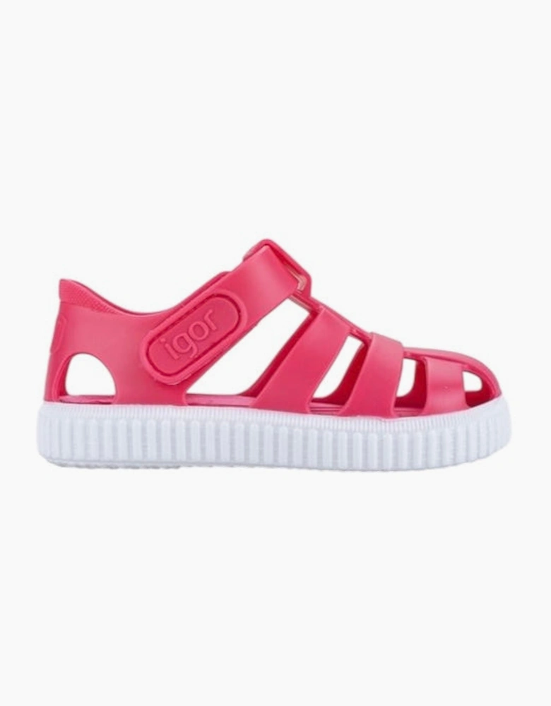 Girls Fuchsia Pink Velcro Strap Jelly Sandals