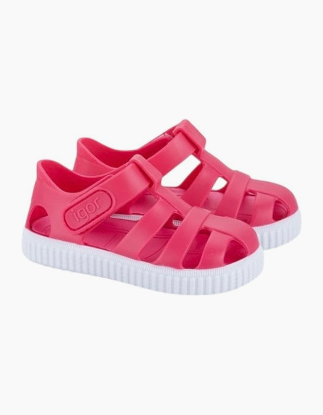 Girls Fuchsia Pink Velcro Strap Jelly Sandals, 5 of 4