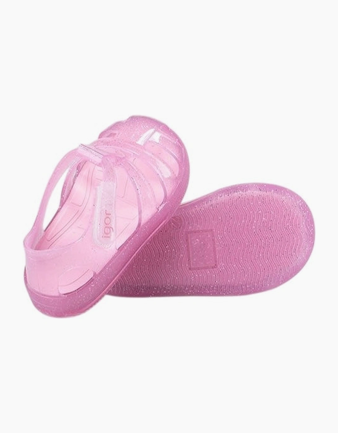 Girls Pale Pink Glitter Velcro Strap Jelly Sandals