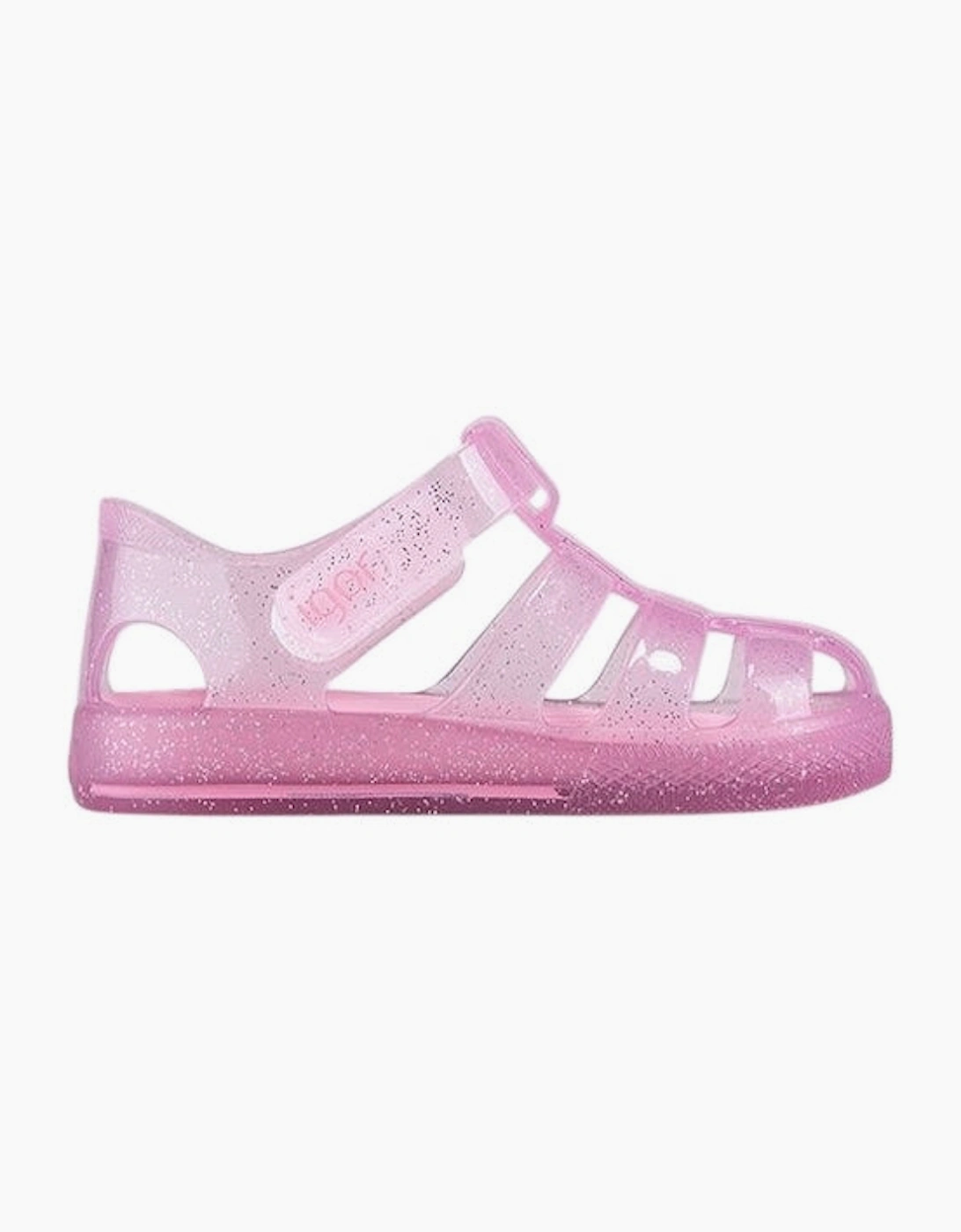 Girls Pale Pink Glitter Velcro Strap Jelly Sandals