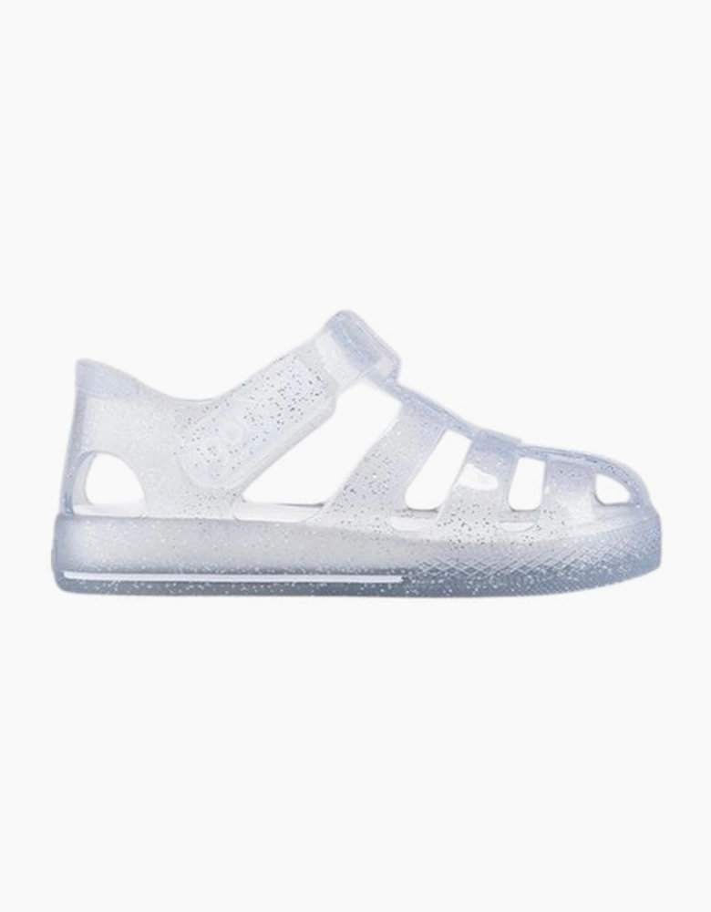 Girls Clear Glitter Velcro Strap Jelly Sandals