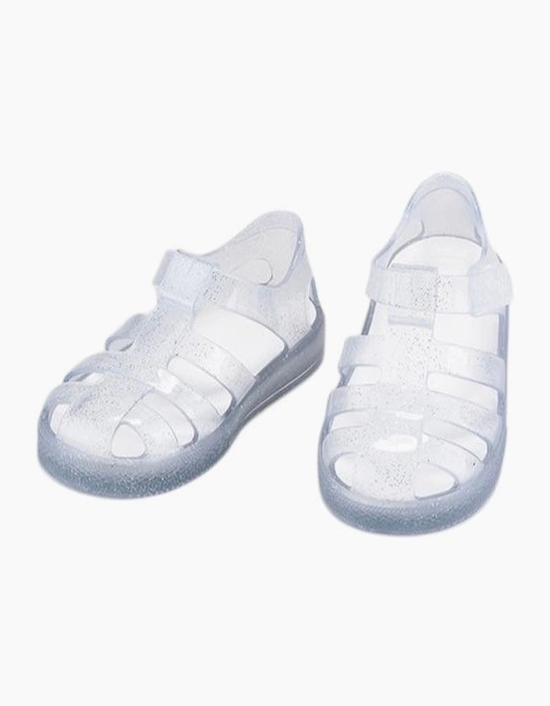 Girls Clear Glitter Velcro Strap Jelly Sandals