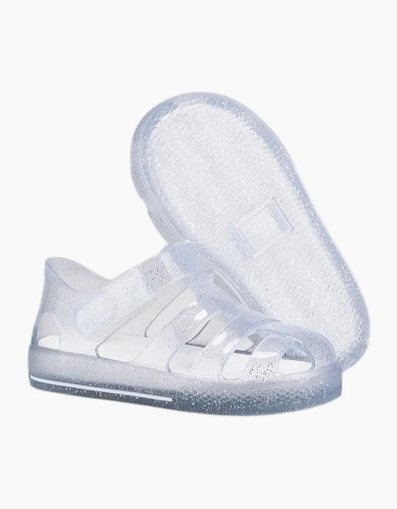 Girls Clear Glitter Velcro Strap Jelly Sandals