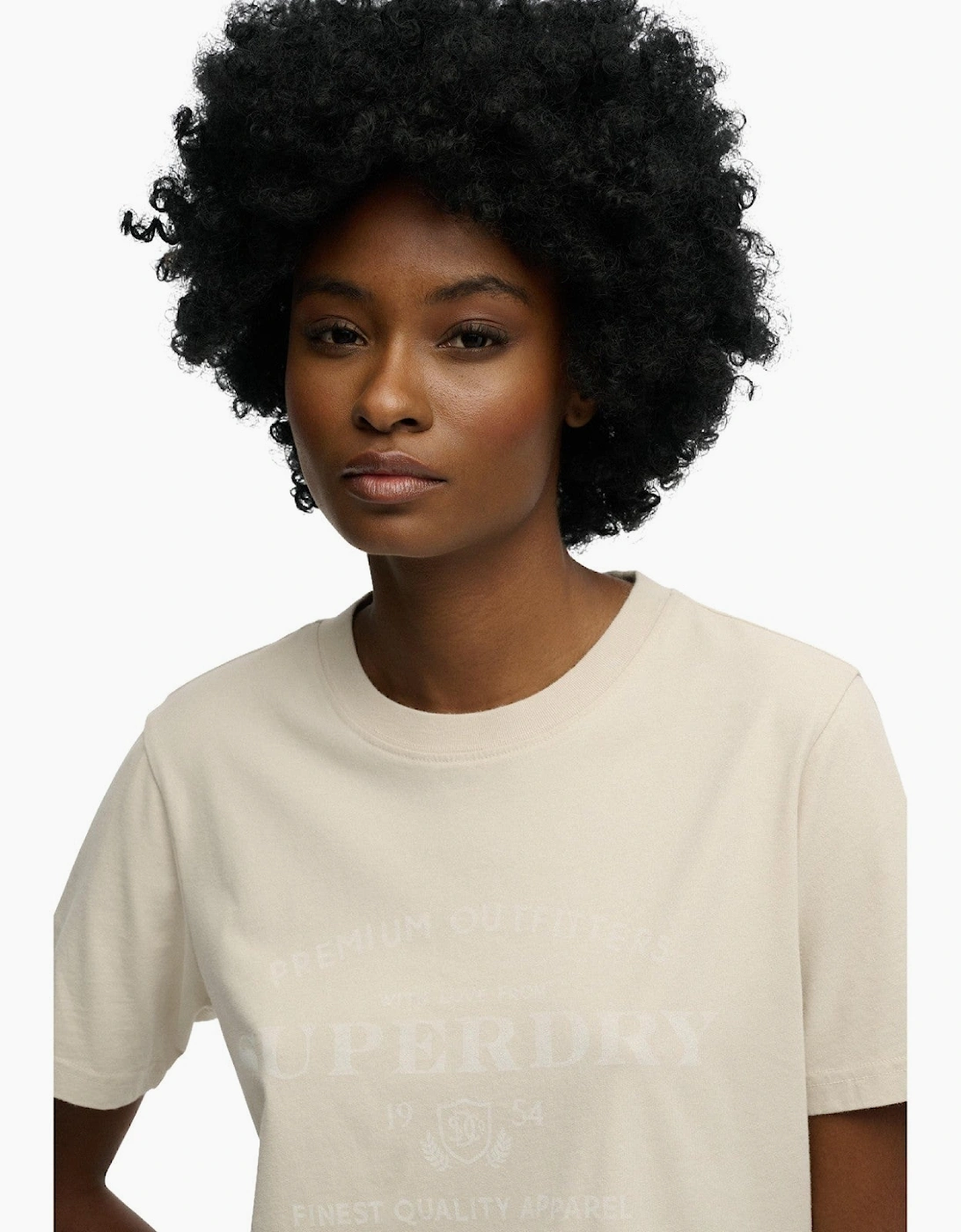 Superdry Women's Peyote Beige Luxe Casual Relaxed Short Sleeve T-Shirt - Size 10