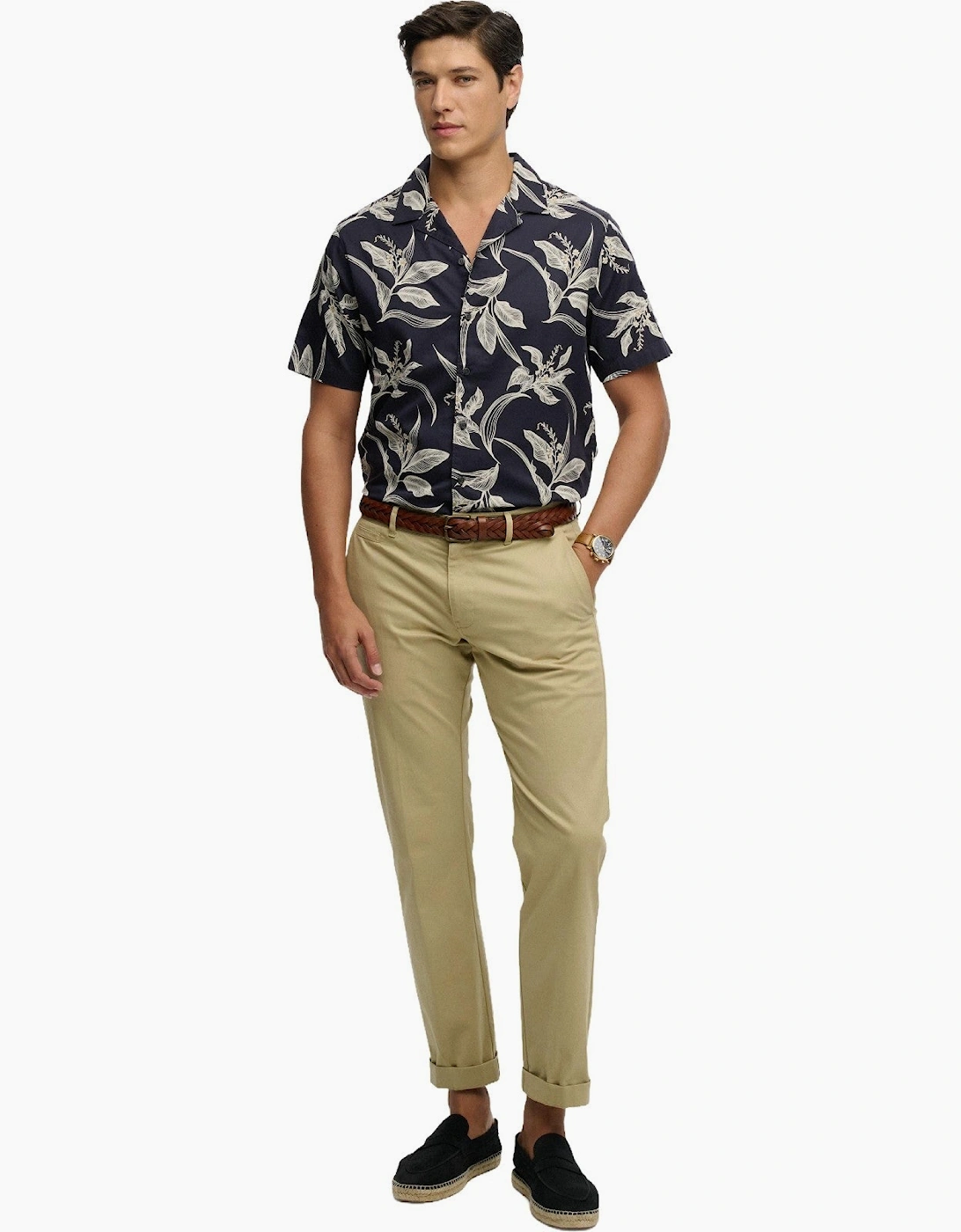 Superdry Men's Canna Leaves Navy Hawaiian Print Short Sleeve Shirt - Size: M