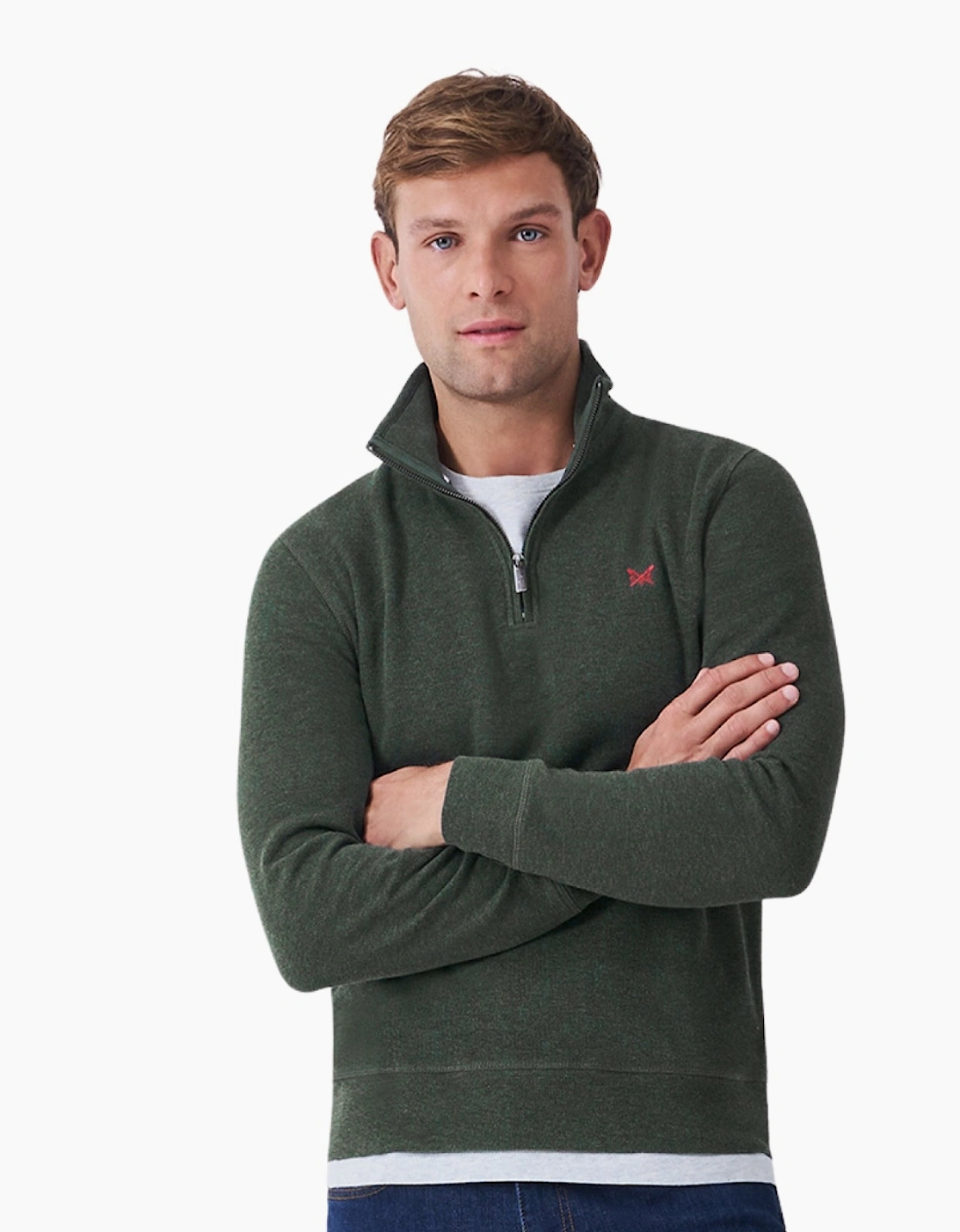 Crew Clothing Men's Deep Forest Marl French Rib Half Zip Sweatshirt - Size: 2XL