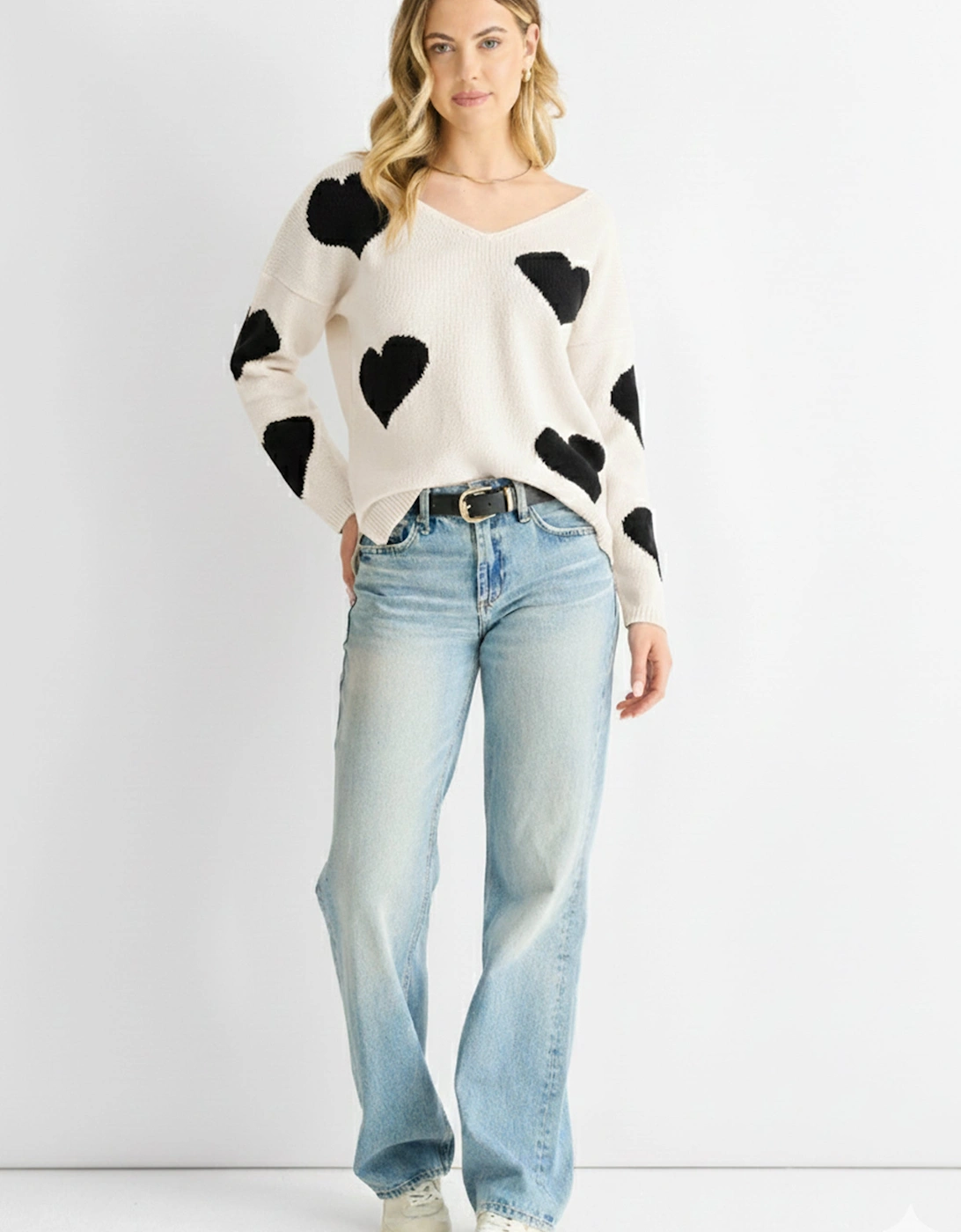 White V Neck Heart Knit Jumper, 5 of 4